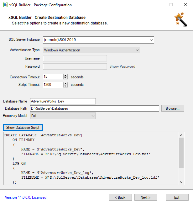 Creating a new target database