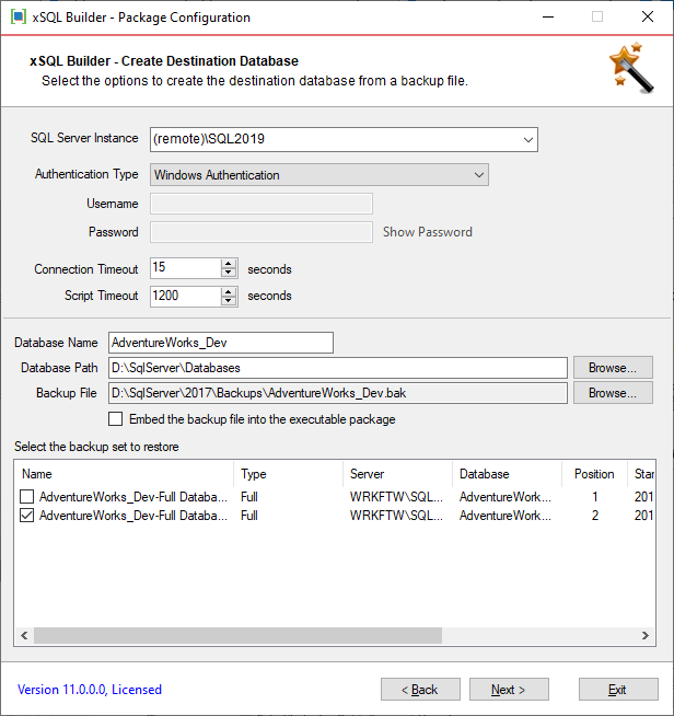 Creating target database from backup