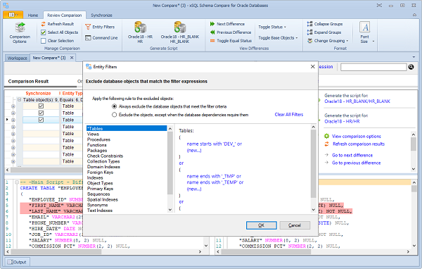 Schema Compare for Oracle Databases